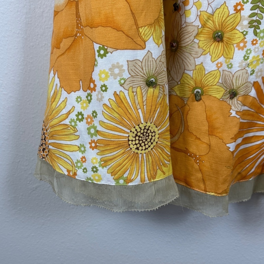 Evelyn Sunshine Floral Beaded A-Line Linen Blend Skirt Retro Vintage Style Sz 14 - Picture 5 of 8